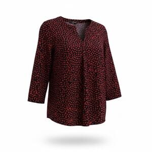 Talbots Navy Red Heart Polka Dot Print V Neck Blouse Pop Over Romantic Size MP